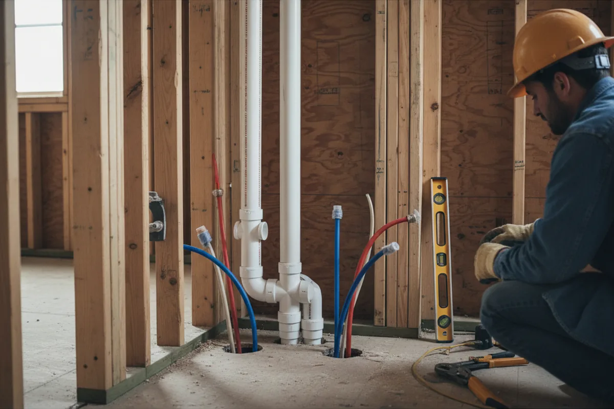 Drain and supply rough-in during Sump Pump Repair in Askov